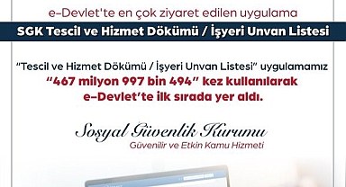 “e-Devlet’ten en çok ziyaret edilen uygulama SGK Tescil ve Hizmet Dökümü oldu”