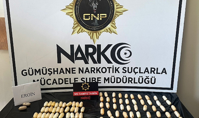 Yutma yöntemiyle uyuşturucu sevkiyatı yapan 2 şahıs Gümüşhane'de yakayı ele verdi