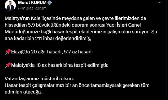 Bakan Kurum: "Vatandaşlarımız müsterih olsun, gereken adımları atacağız"