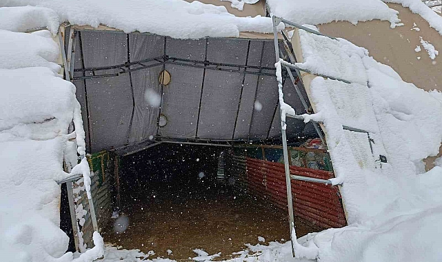 Bayburt'ta kardan ahırın damı çöktü
