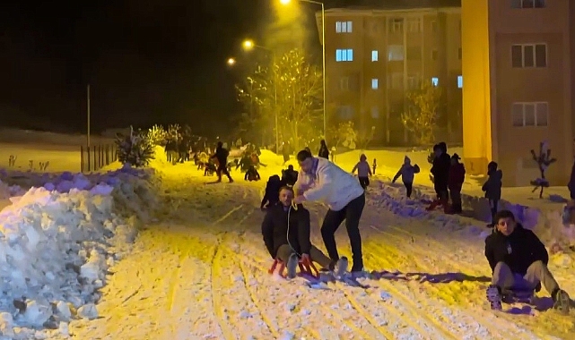 Buz gibi havada kızak kayıp, halay çekerek eğlendiler