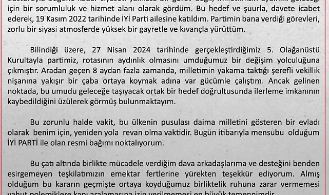 İYİ Parti Sözcüsü Zorlu partisinden istifa etti