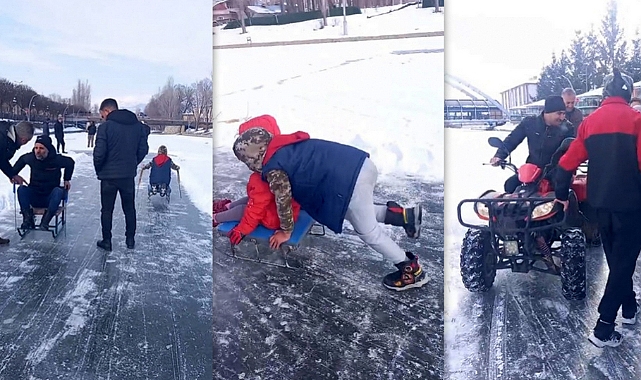 Nehrin üzerinde kızak keyfi