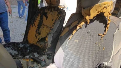 Araçta unutulan cep telefonu patladı, otomobil alev aldı