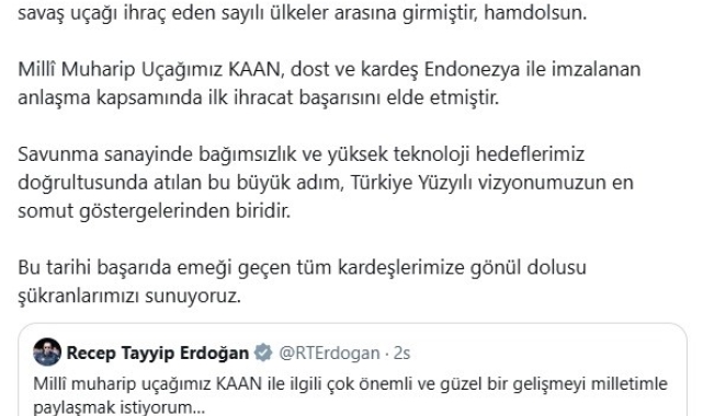 Fahrettin Altun: "Türkiye, KAAN ile 5. Nesil savaş uçağı ihraç eden sayılı ülkeler arasında"