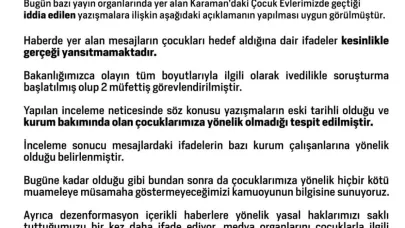 Aile ve Sosyal Hizmetler Bakanlığı: "Mesajların çocukları hedef aldığına dair ifadeler kesinlikle gerçeği yansıtmamaktadır"