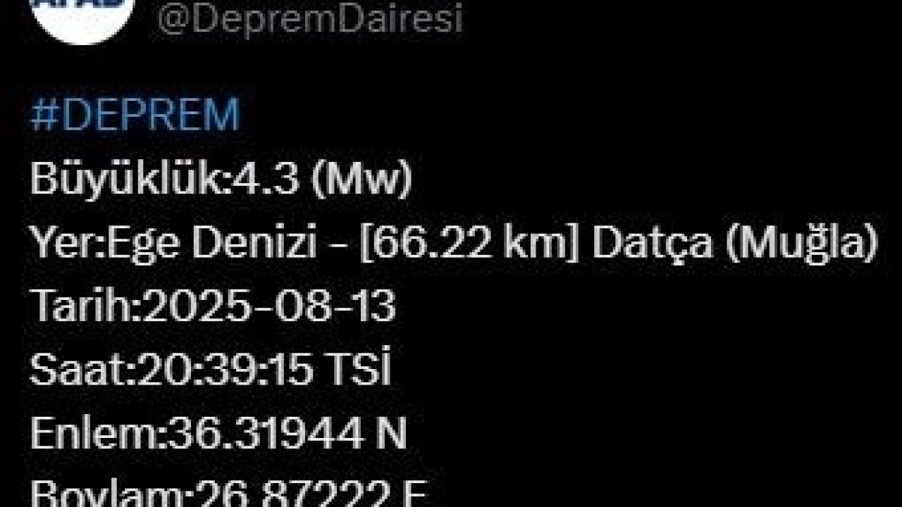 Muğla’da 4.3 büyüklüğünde deprem