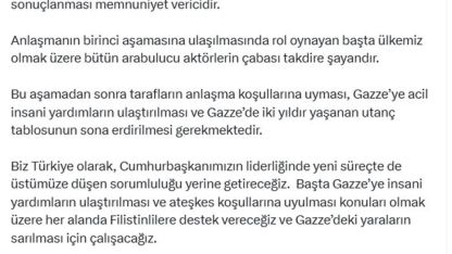 İletişim Başkanı Duran: "İsrail ile Hamas arasındaki uzlaşma memnuniyet verici"