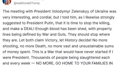 Trump’tan Zelenskiy görüşmesi hakkında açıklama: "Ona bir anlaşma yapma zamanının geldiğini söyledim"