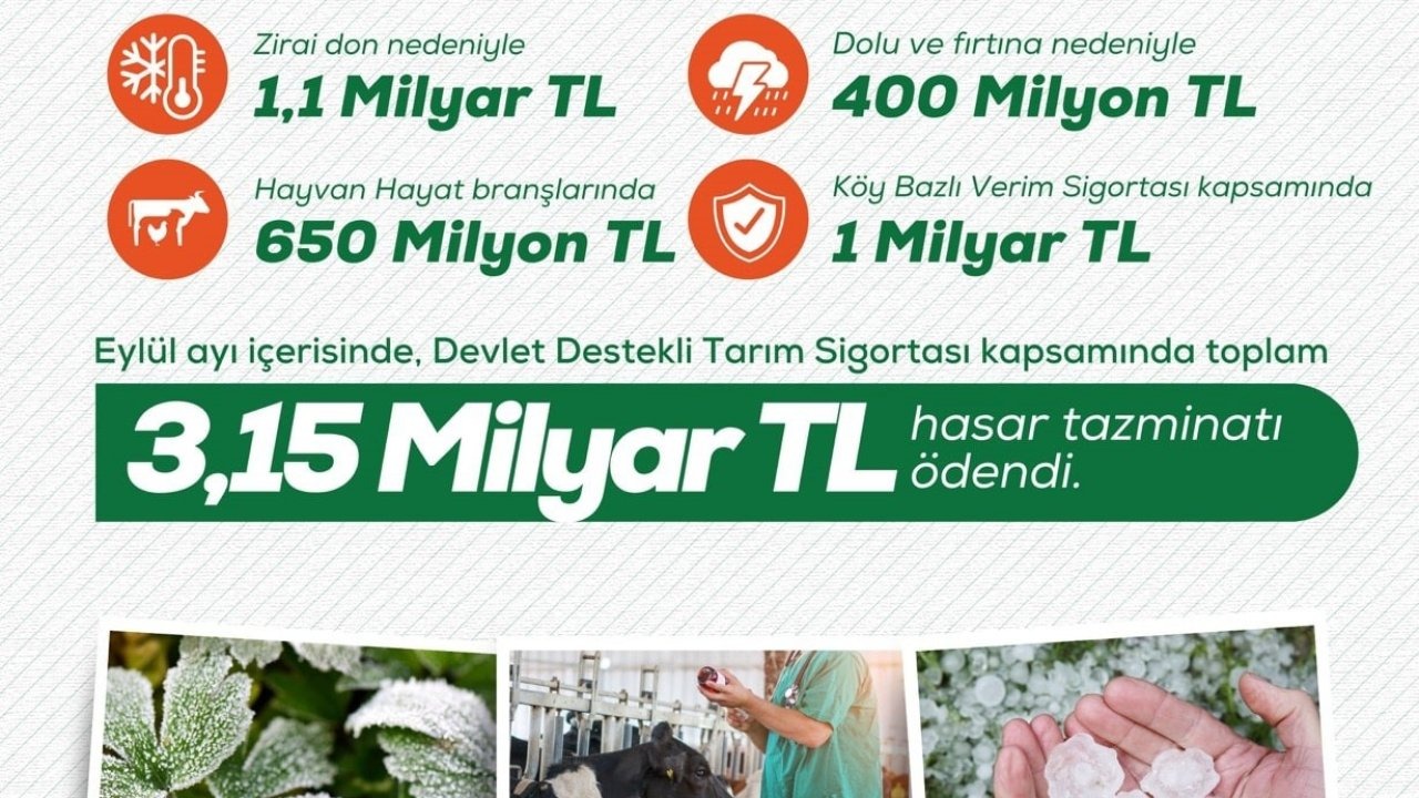 Bakan Yumaklı: &quot;Devlet Destekli Tarım Sigortası kapsamında üreticilerimize 3 milyar 150 milyon lira hasar tazminatı ödedik&quot;