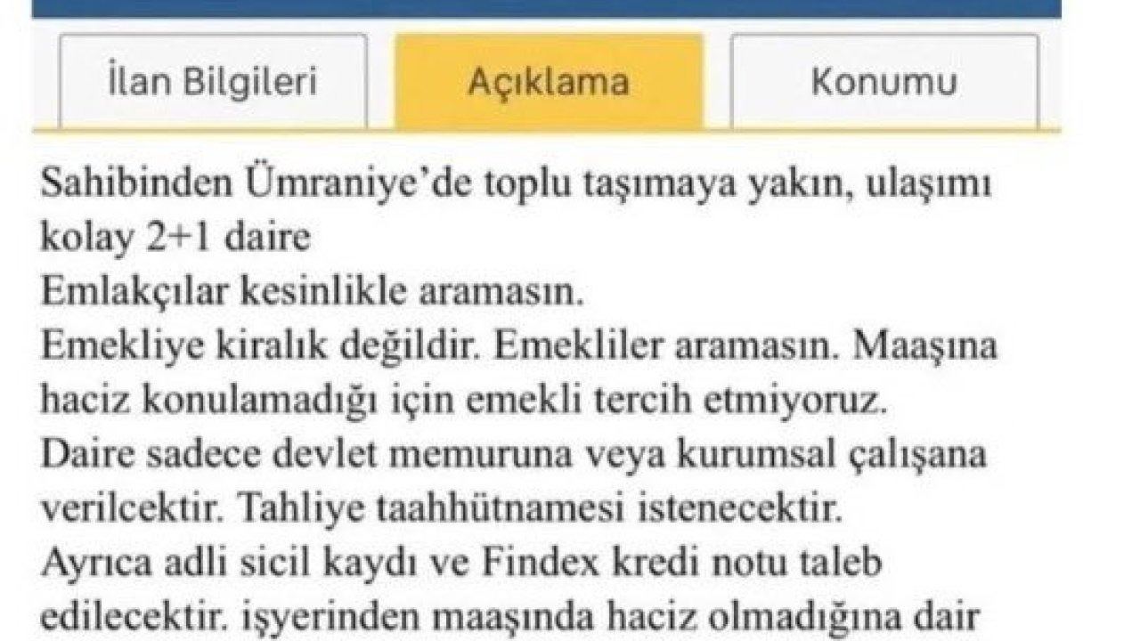 &quot;Emekliye kiralık değildir&quot; başlıklı ilan veren emlak şirketine idari para cezası uygulandı