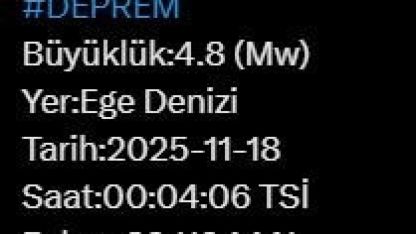 Ege Denizi’nde 4.8 büyüklüğünde deprem
