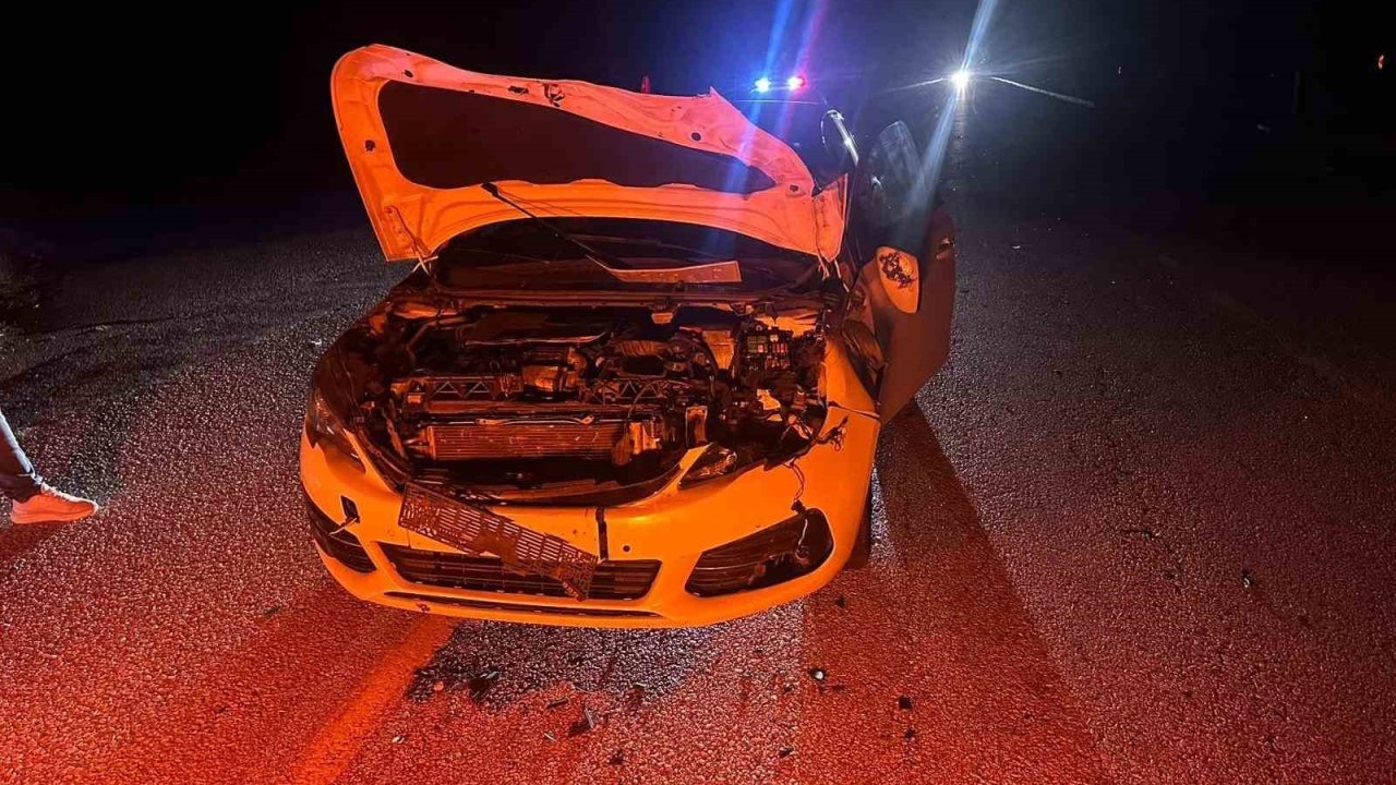 Çorum’da otomobil yola çıkan danaya çarptı: 2 yaralı