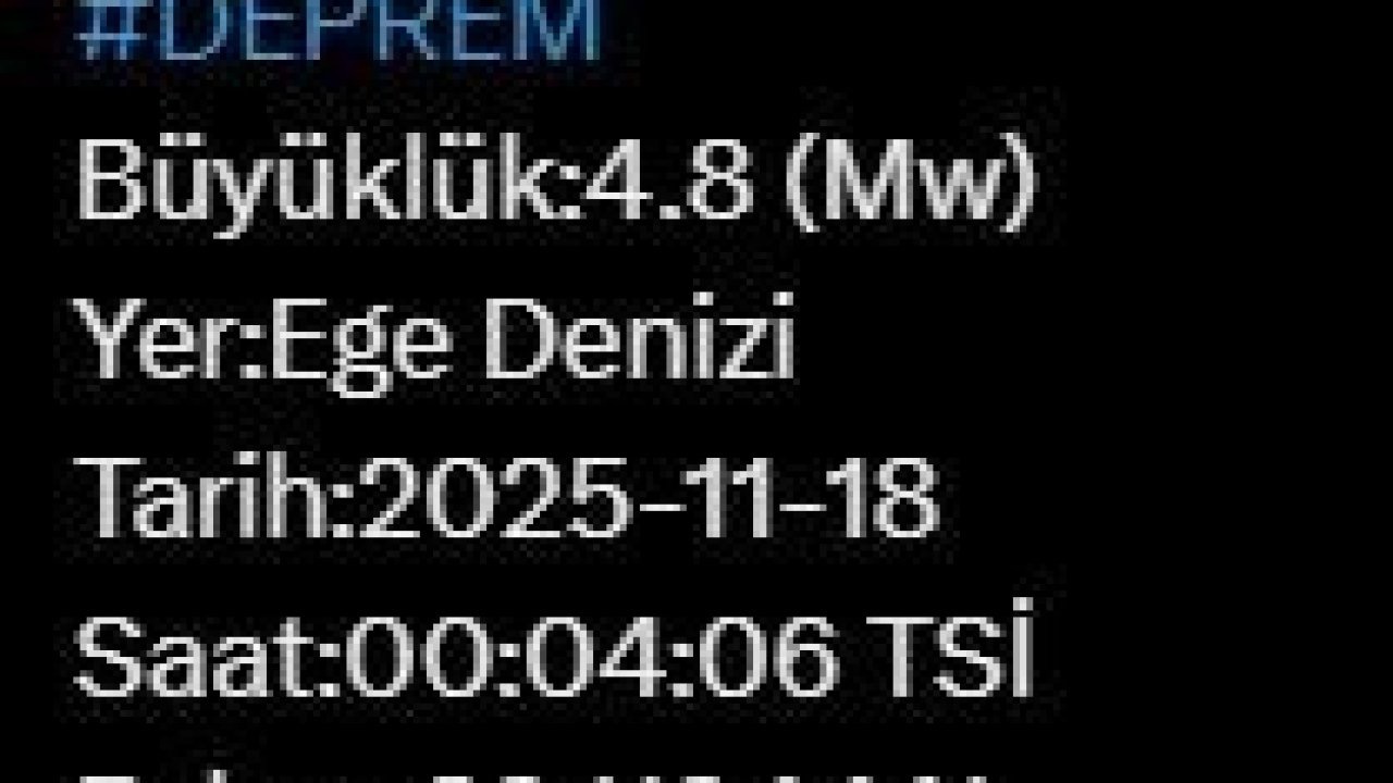 Ege Denizi’nde 4.8 büyüklüğünde deprem