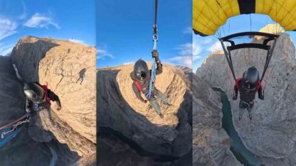 Karanlık Kanyon’da base jump atlayışı nefes kesti