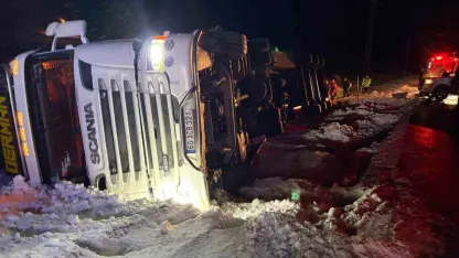 Refahiye’de hayvan yüklü tır kazası: 45 büyükbaş kurtarıldı