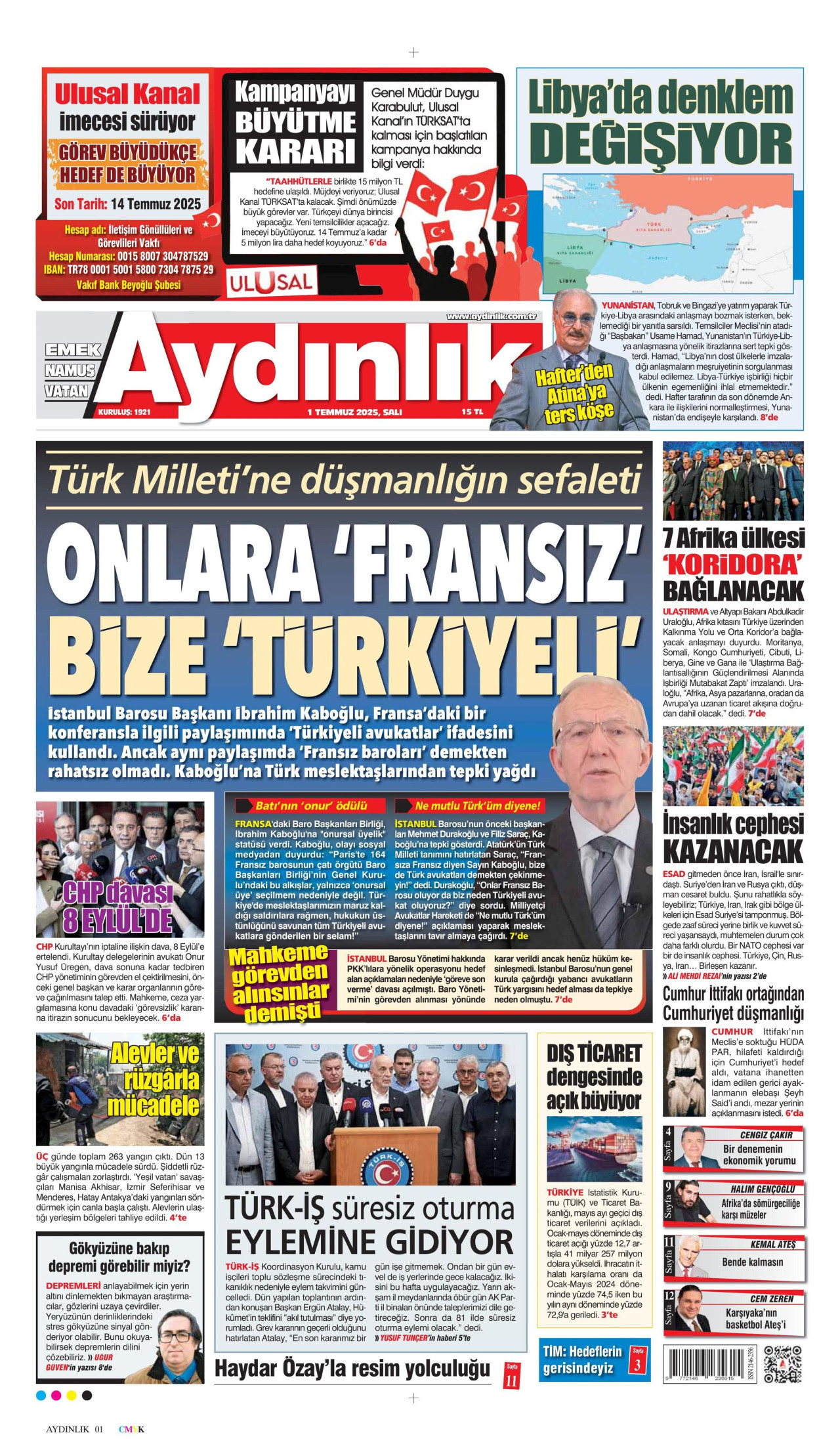 AYDINLIK GAZETESİ Gazete Manşeti