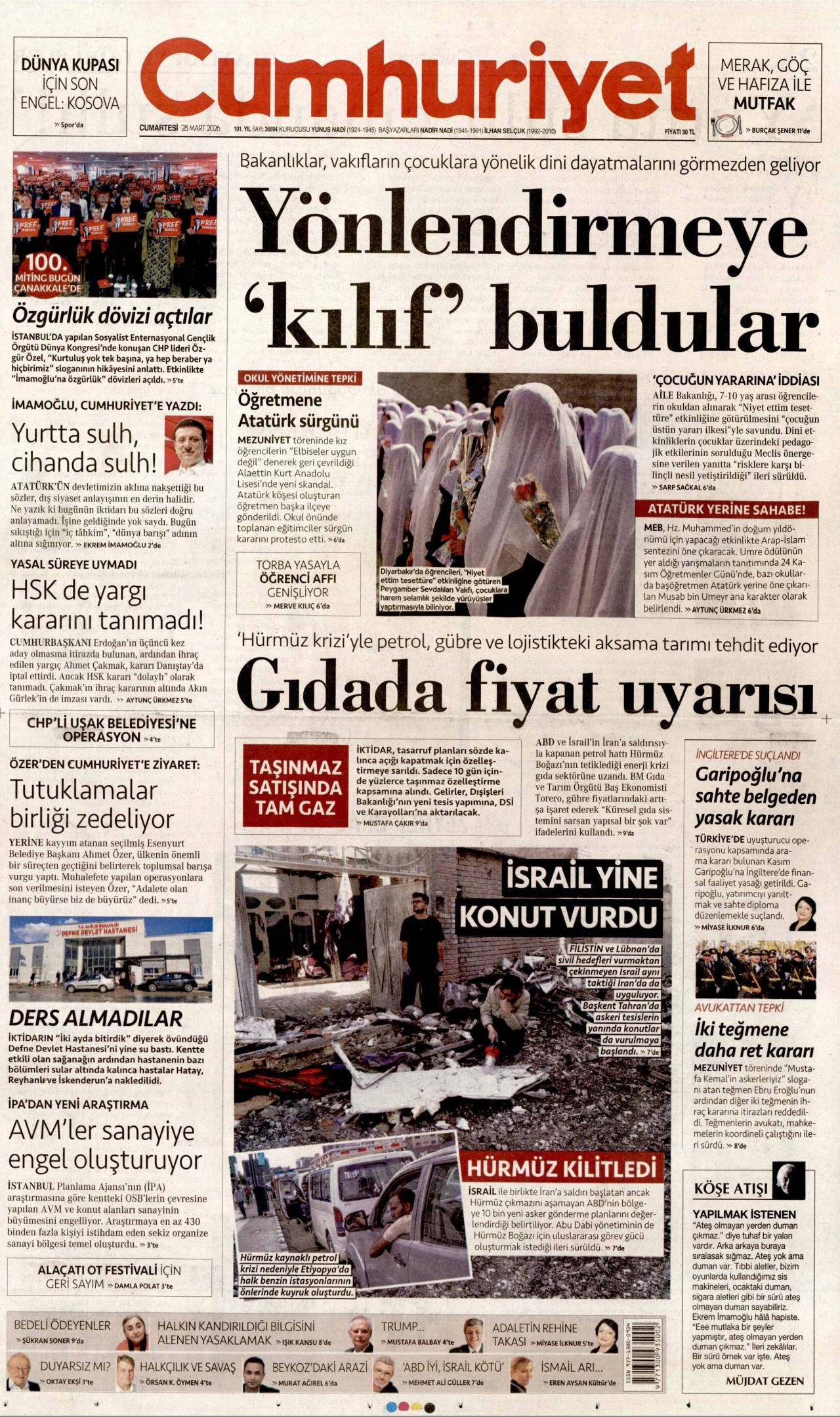Cumhuriyet Gazetesi Gazete Manşeti