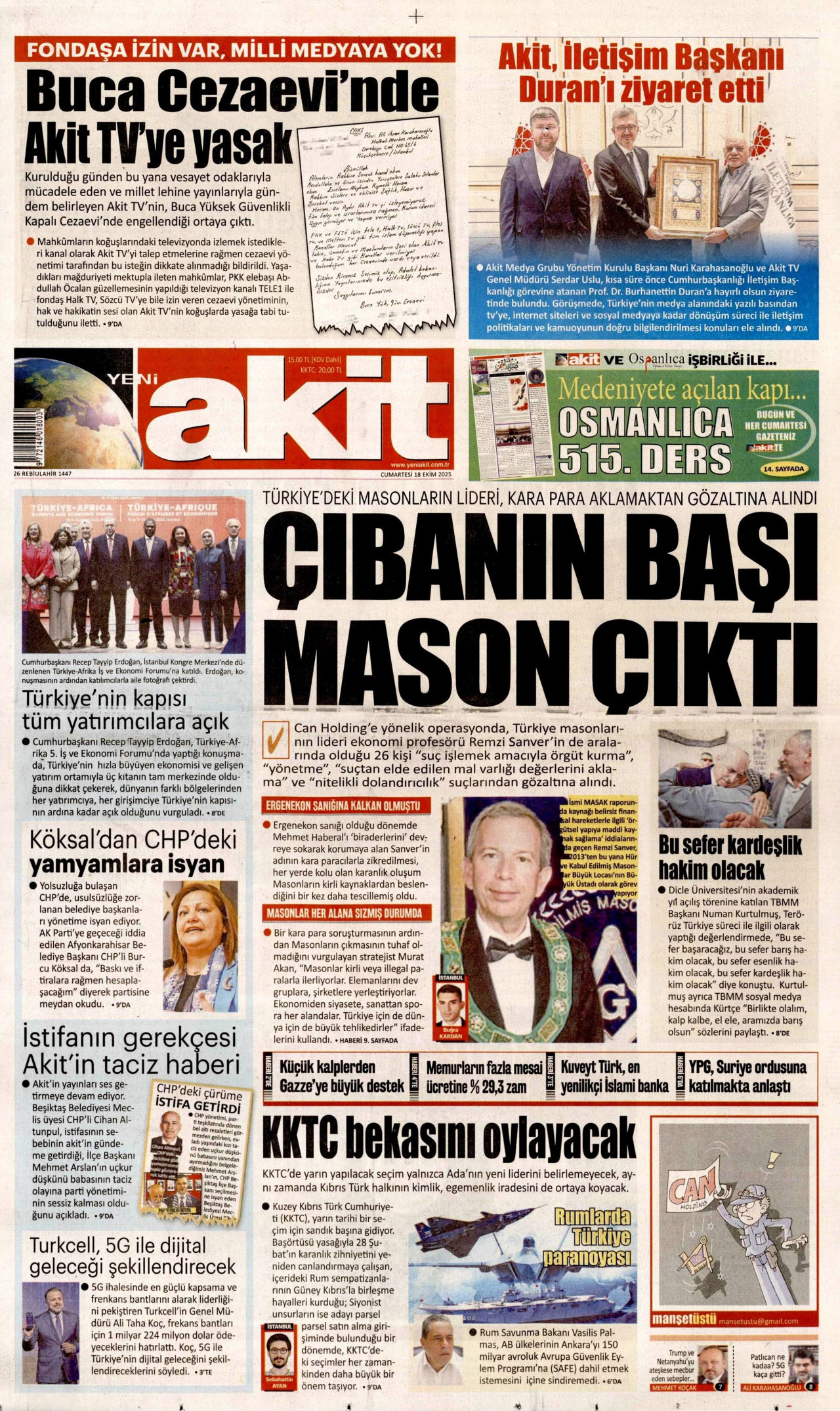 YENİ AKİT Gazete Manşeti