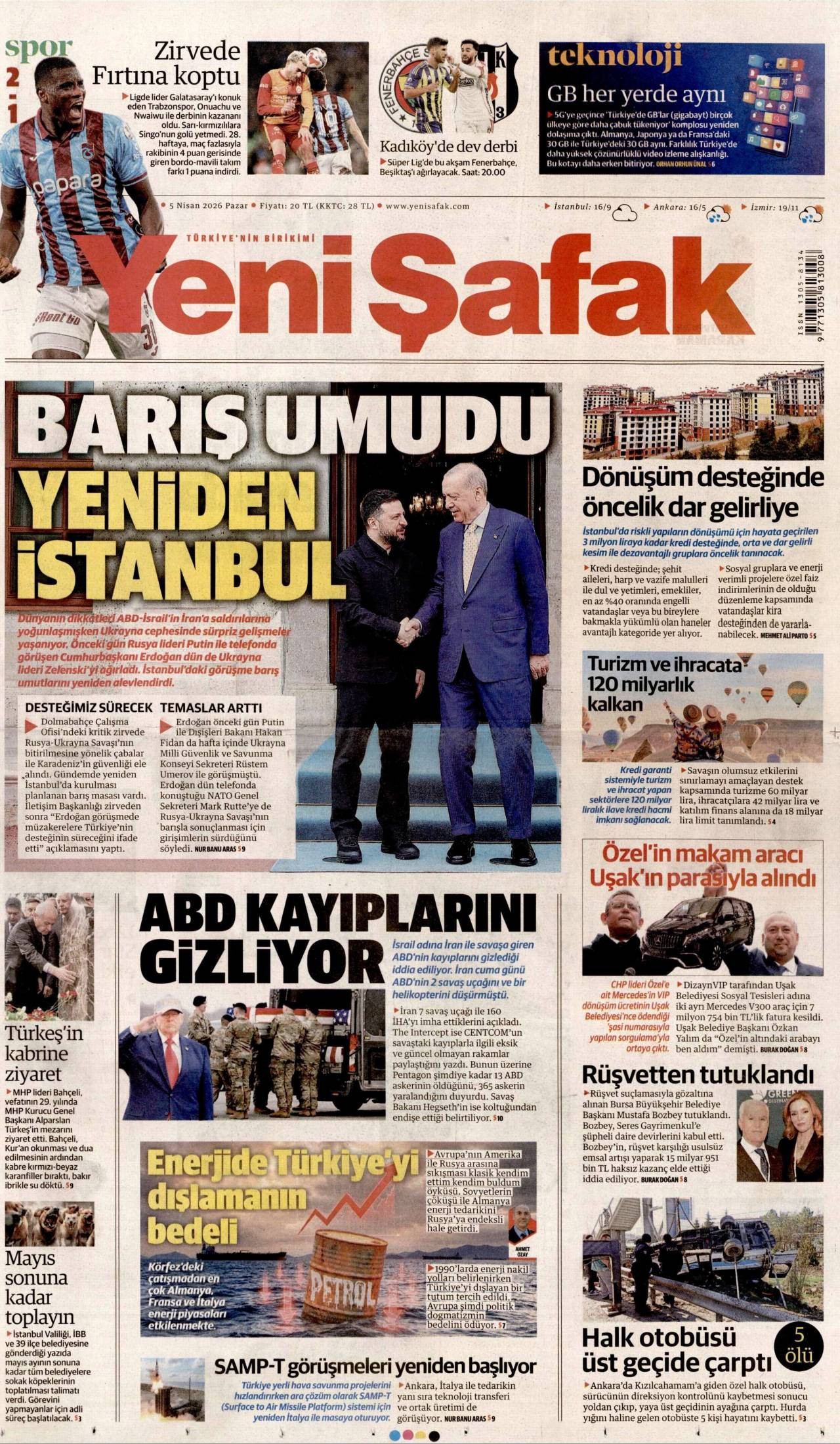 Yeni Şafak Gazetesi Gazete Manşeti