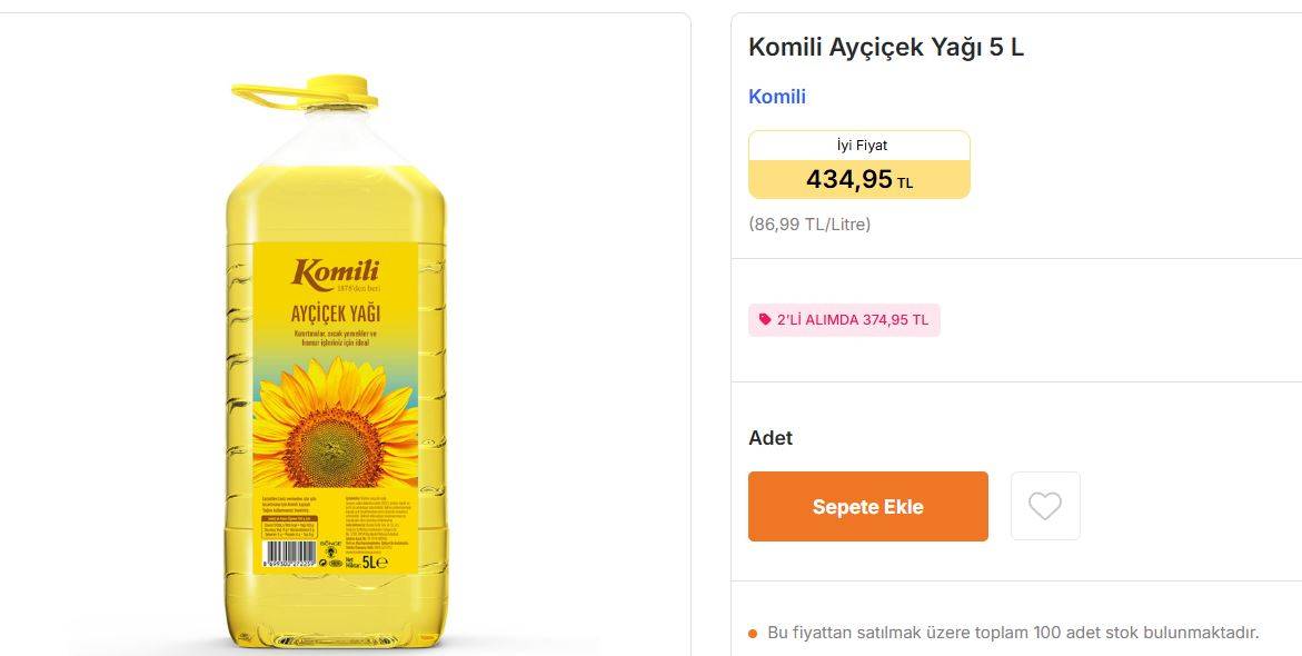 Migros Komili Ayçiçek Yağı 5 L fiyatında şok indirim! İşte A101 fiyatı